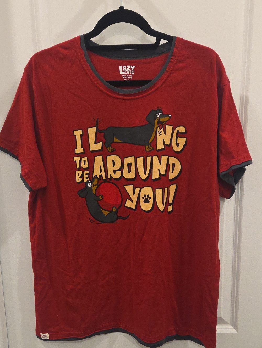 Lazy One Red Dachshund Graphic Tee with Yellow Print